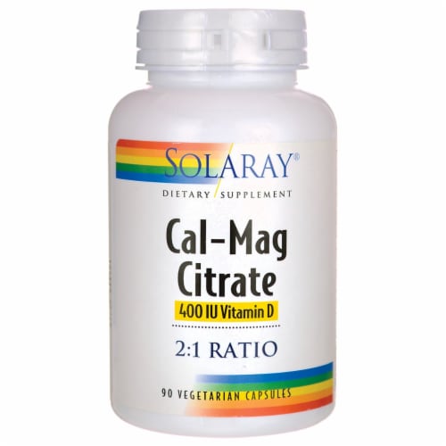 Solaray Cal-Mag Citrate with Vitamin D 2:1 Ratio 90 Veg Caps Perspective: front