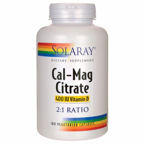 Solaray Cal-Mag Citrate with Vitamin D 2:1 180 Vcaps Perspective: front
