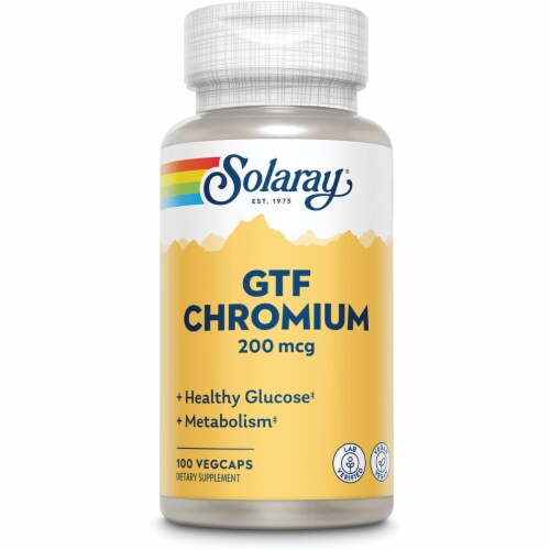 Solaray Gtf Chromium 200 mcg 100 Veg Caps Perspective: front