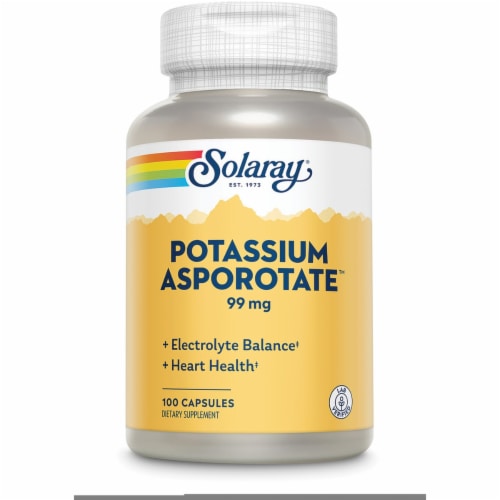 Solaray Potassium Asporotate 99 mg 100 Caps Perspective: front