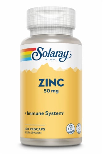 Solaray Zinc Vegetarian 50mg Capsules Perspective: front
