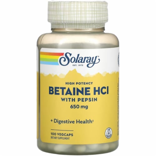 Solaray® High Potency Betaine HCI with Pepsin Vegetarian Capsules 650mg Perspective: front
