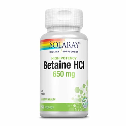 Solaray High Potency Betaine Hcl 250 Veg Caps Perspective: front