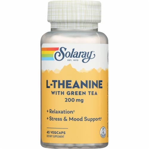 Solaray L-Theanine Anti Stress Formula Capsules 200mg 45 Count Perspective: front
