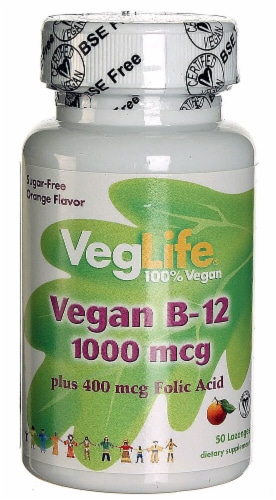 VegLife  Vegan B12 plus Folic Acid   Orange Perspective: front