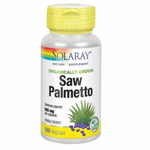 Solaray Organically Grown Saw Palmetto Veg Caps 555 mg Perspective: front