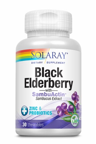 Solaray Black Elderberry Extract with Zinc & Probiotics Supplement Perspective: front