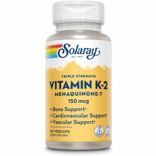 Solaray Triple Strength Vitamin K-2 Menaquinone-7 150 mcg 30 Veg Caps Perspective: front