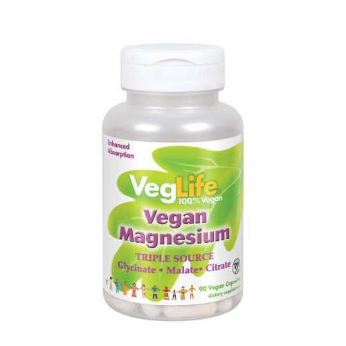 VegLife Vegan Magnesium Dietary Supplement Capsules Perspective: front