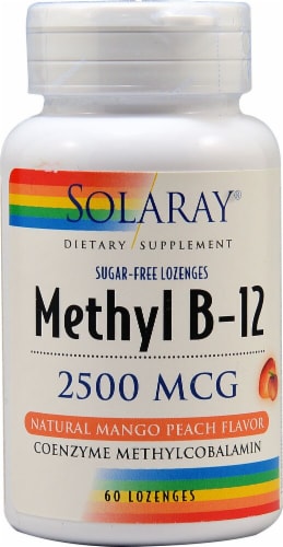 Solaray Methyl B-12 Sugar Free Mango Peach Flavor Lozenges 2500mcg Perspective: front