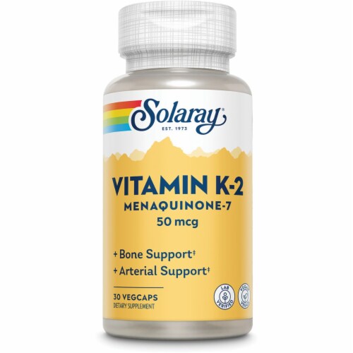 Solaray Vitamin K-2 Menaquinone-7 50 mcg 30 Veg Caps Perspective: front