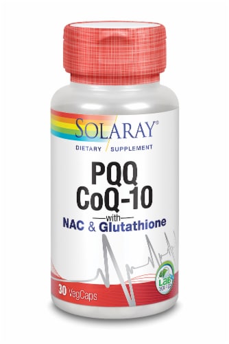 Solaray PQQ and CoQ-10 with NAC and Glutathione Vegetable Capsules Perspective: front