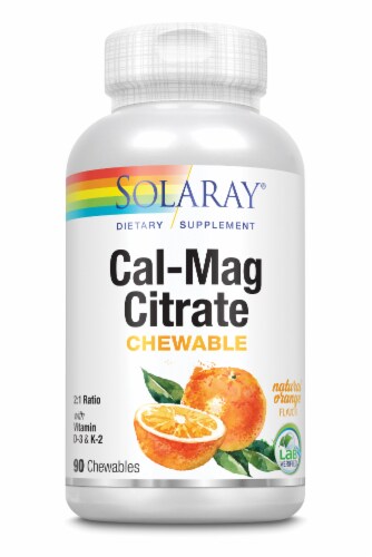 Solaray Calcium and Magnesium Citrate Orange Flavor Chewables Perspective: front