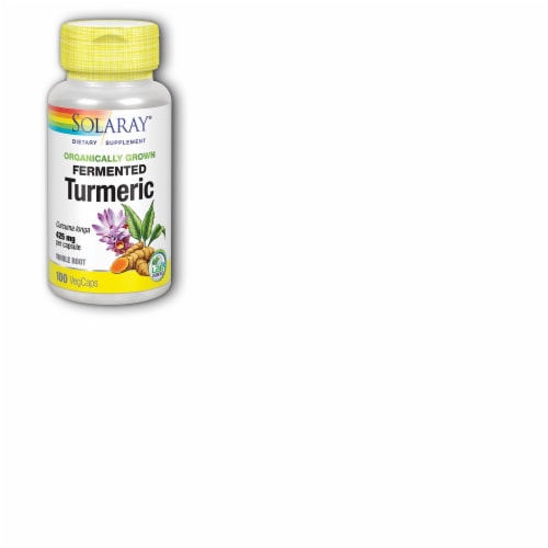 Solaray® Organically Grown Fermented Turmeric 425mg VegCaps Perspective: front