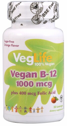 VegLife  Vegan B12 plus Folic Acid   Orange Perspective: front