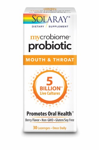Solaray Mycrobiome Berry Flavor Probiotic Mouth & Throat Lozenge Perspective: front