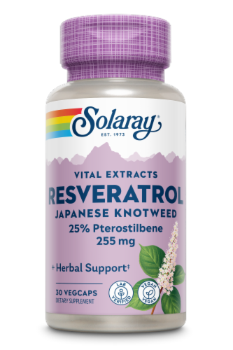 Solaray Super Resveratrol with Pterost Dietary Supplement Perspective: front