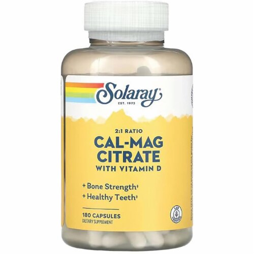 Solaray Cal-Mag Citrate with Vitamin D 180 Caps Perspective: front
