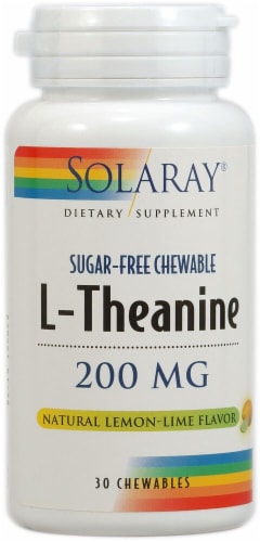 Solaray L-Theanine Sugar-Free Lemon Lime Chewables 200mg 30 Count Perspective: front
