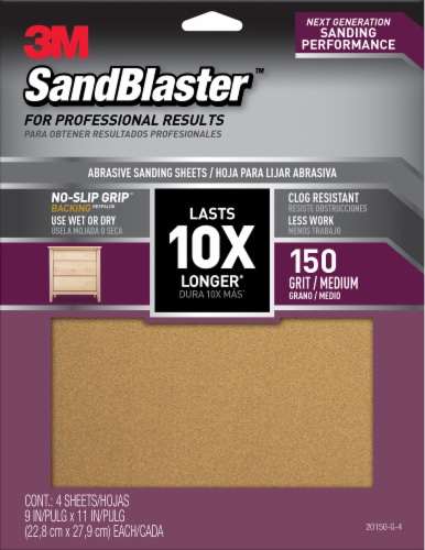 3M SandBlaster 150 Grit Medium Sandpaper - 4 pk Perspective: front