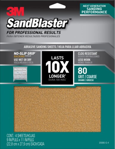 3M SandBlaster 80 Grit Coarse Sandpaper - 4 pk Perspective: front