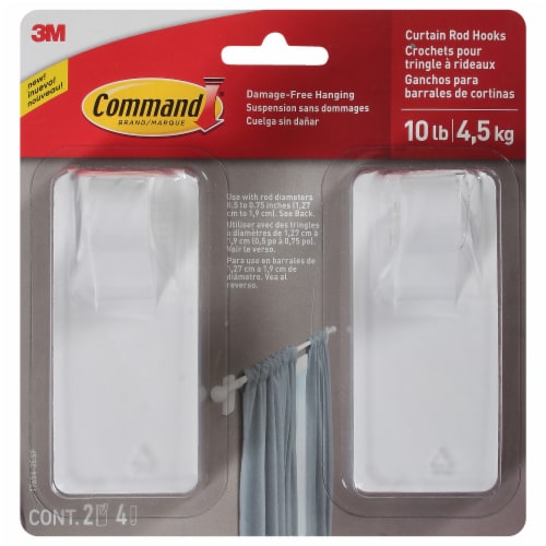 Command® White Curtain Rod Hooks Perspective: front