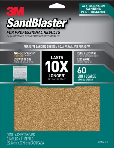 3M SandBlaster 60 Grit Abrasive Sanding Sheet - 4 Pack Perspective: front