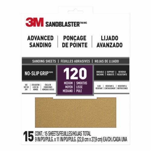 3M SandBlaster 11 in. L x 9 in. W 120 Grit Aluminum Oxide Sandpaper 15 pk - Total Qty: 1 Perspective: front