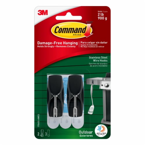 Command™ Outdoor Stainless Steel Slate Wire Hooks Perspective: front