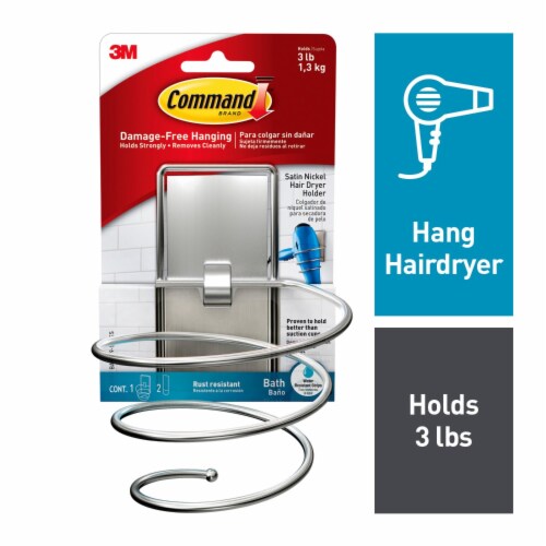 Command Bath Hair Dryer Holder - Satin Nickel Perspective: front