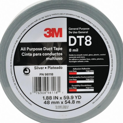 3m Duct Tape,Silver,1 7/8 in x 60 yd,8 mil  DT8 Perspective: front