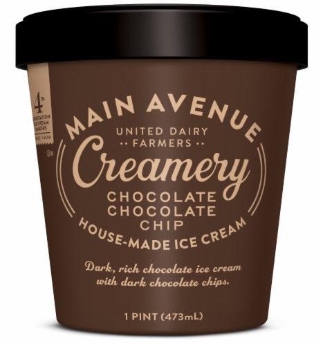 United Dairy Farmers Main Avenue Creamery Chocolate Chocolate Chip Ice Cream Perspective: front