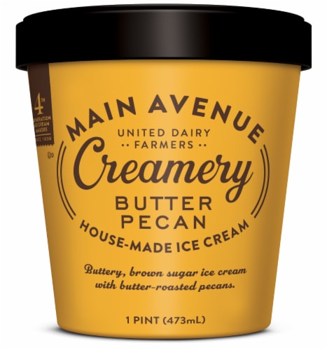 United Dairy Farmers Main Avenue Creamery Butter Pecan Ice Cream Pint Perspective: front