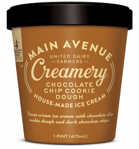 United Dairy Farmers Main Avenue Creamery Chocolate Chip Cookie Dough Ice Cream Perspective: front