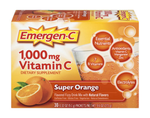 Emergen-C 1000mg Vitamin C Super Orange Flavored Fizzy Drink Mix Perspective: front