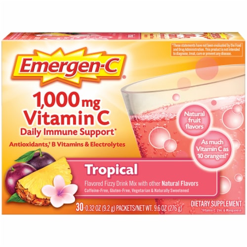 Emergen-C Tropical Flavored Dietary Supplement Fizzy Drink Mix Packets 1000mg, 30 ct / 0.32 oz - Mariano's