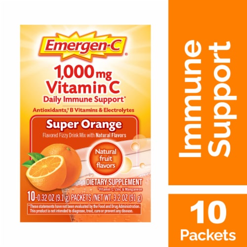 Emergen-C Vitamin C Super Immune Support Orange Powder 1000mg Perspective: front