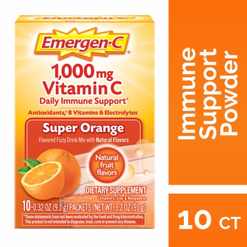 Emergen-C Vitamin C Super Immune Support Orange Powder 1000mg Perspective: front