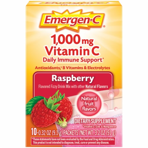 Emergen-C Vitamin C Immune Support Raspberry Powder 1000mg Perspective: front