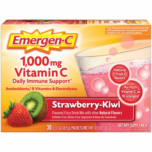 Emergen-C 1000mg Vitamin C Supplement Powder Antioxidants B Vitamin Immune Support Strawberry Kiwi Perspective: front