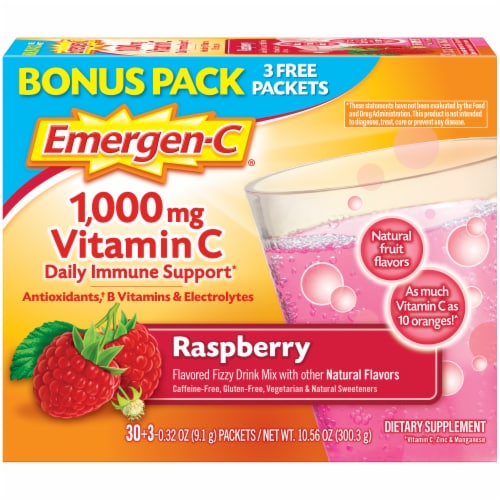 Emergen-C Raspberry Vitamin C Immune Support Fizzy Drink Mix Packets 1000mg Perspective: front