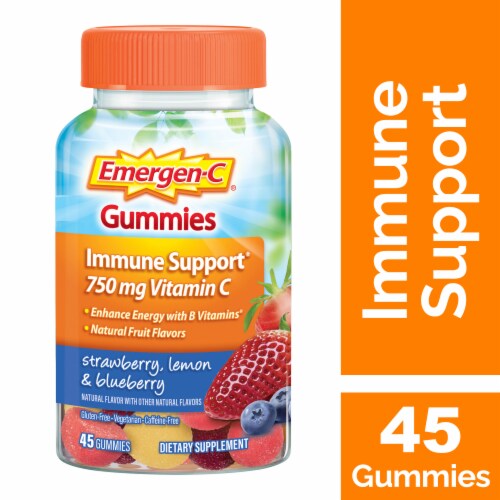Emergen-C Adult Vitamin Immune Support Gummies, Strawberry, Lemon and Blueberry Perspective: front