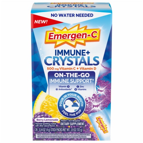 Emergen-C Immune plus On the Go Immune Support Supplement Berry Lemonade Flavored Crystals Perspective: front
