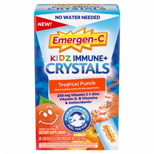Emergen-C Kidz Immune+ Crystals, On-the-Go Immune Support Supplement, Tropical Punch Perspective: front