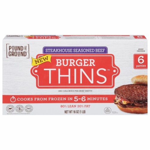 Pound of Ground® Burger Thins™ Frozen Steakhouse Seasoned Beef, 16 oz Perspective: front