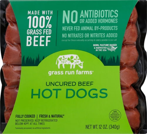 Grass Run Farms Uncured Beef Hot Dogs Perspective: front