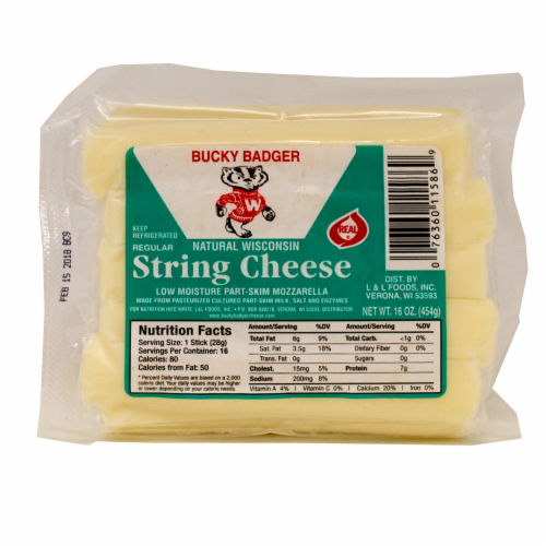 Bucky Badger Wisconsin String Cheese Perspective: front