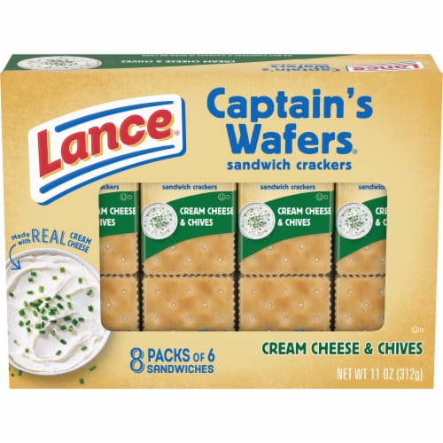 Lance Sandwich Crackers Captain's Wafers Cream Cheese And Chives 8 Packs Perspective: front