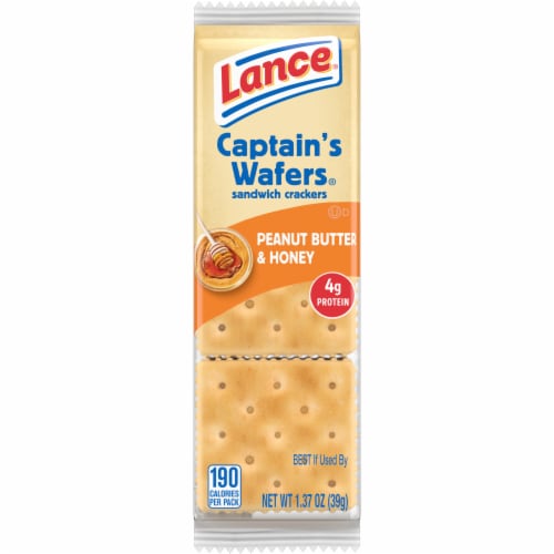 Lance Sandwich Crackers Captain'S Wafers Peanut Butter & Honey Individual Snack Pack Perspective: front