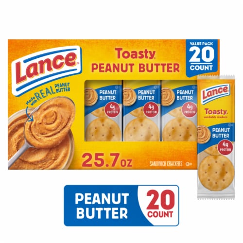 Lance Sandwich Crackers Toasty Peanut Butter 20 Individually Wrapped Packs Perspective: front